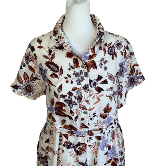 Rachel Zoe 100% Linen Floral Tiered Midi Dress Cottagecore Romantic S/XS - Picture 3 of 16